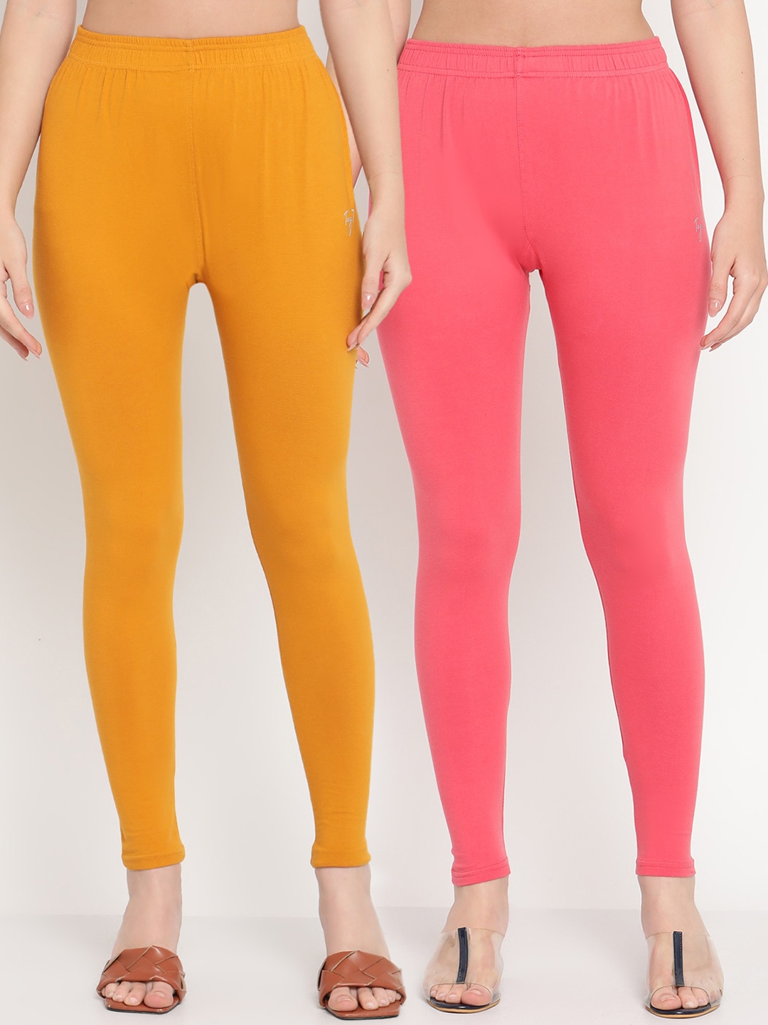 

TAG 7 Women Pack of 2 Solid Ankle Length Leggings, Pink