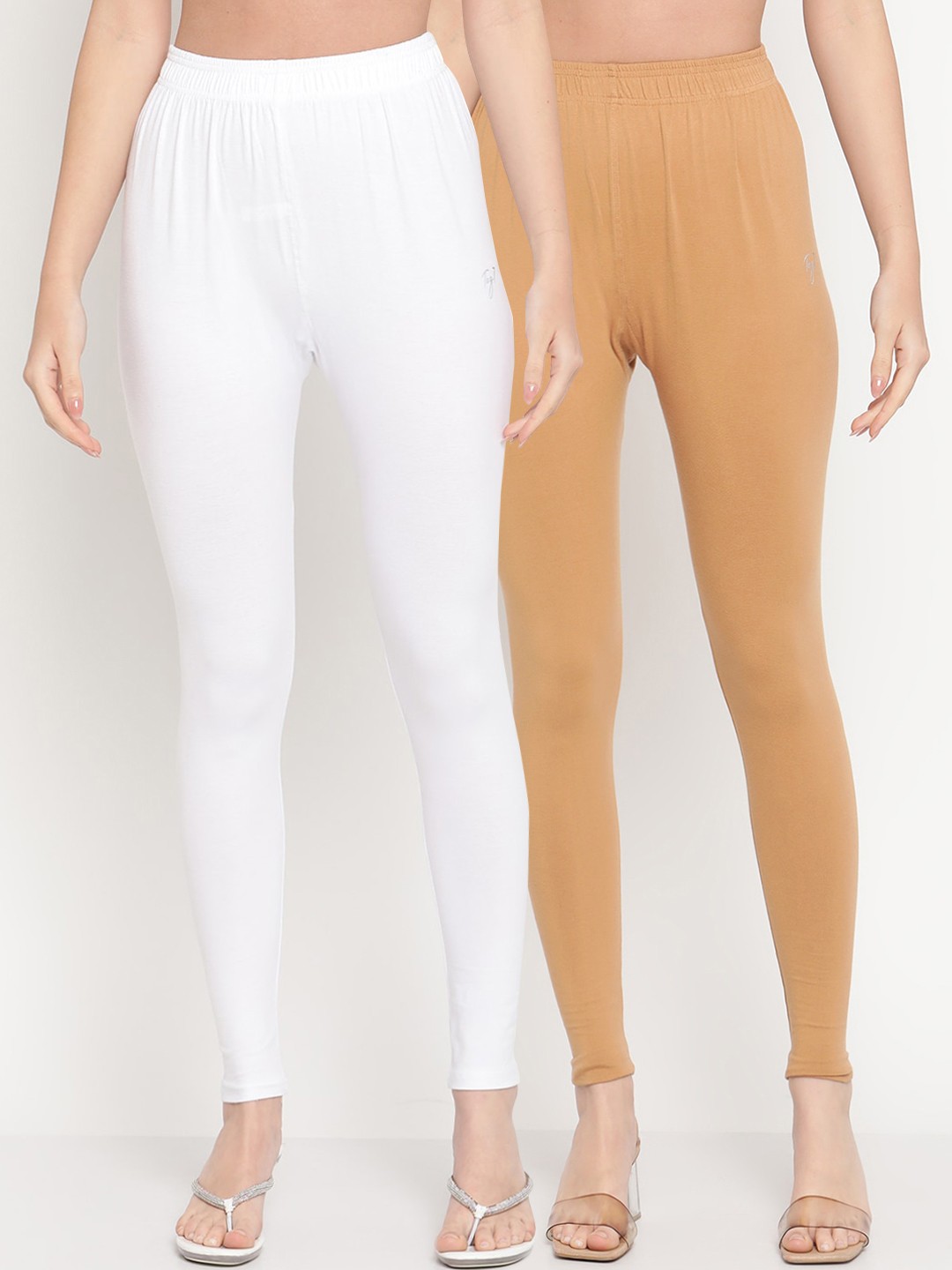 

TAG 7 Pack of 2 White & Beige Solid Comfort-Fit Ankle-Length Leggings