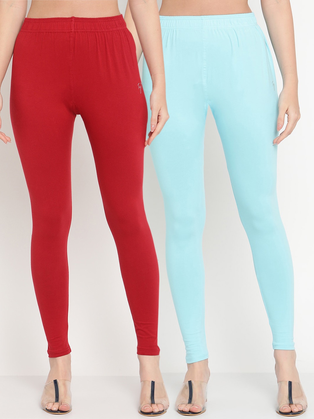 

TAG 7 Women Maroon & Blue Solid Ankle-Length Leggings Pack Of 2