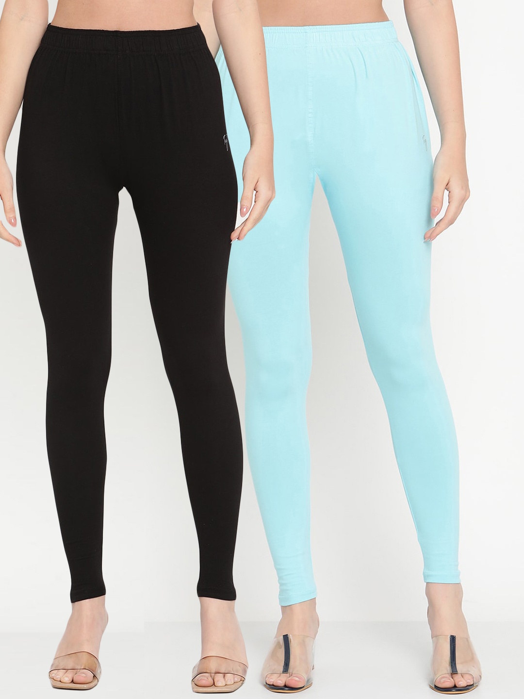 

TAG 7 Women Pack Of 2 Solid Comfort-Fit Ankle-Length Leggings, Black