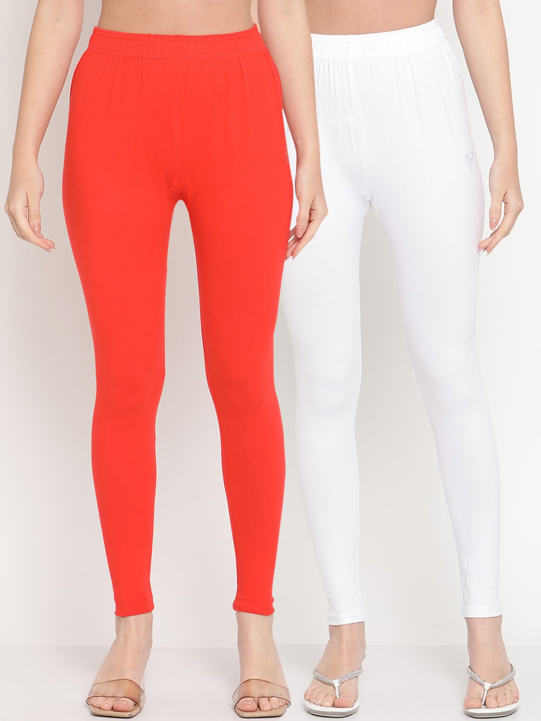 

TAG 7 Women Pack Of 2 Solid Ankle-Length Leggings, White
