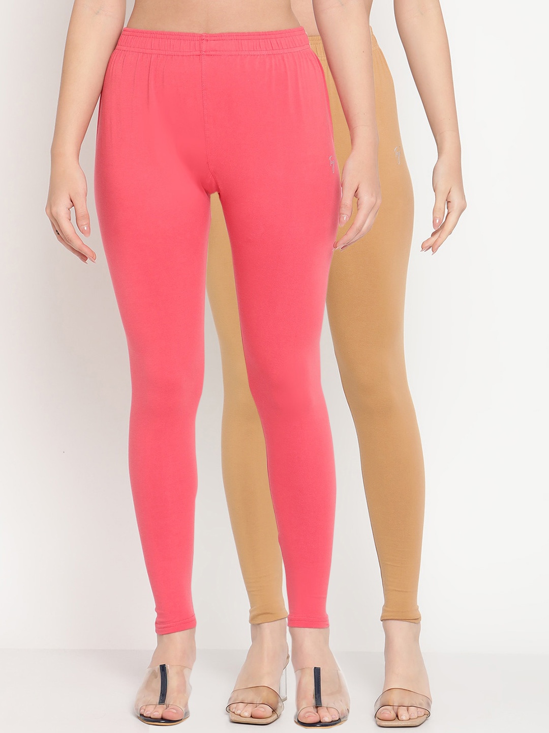 

TAG 7 Women Pink & Beige Pack Of 2 Solid Comfort-Fit Ankle-Length Leggings