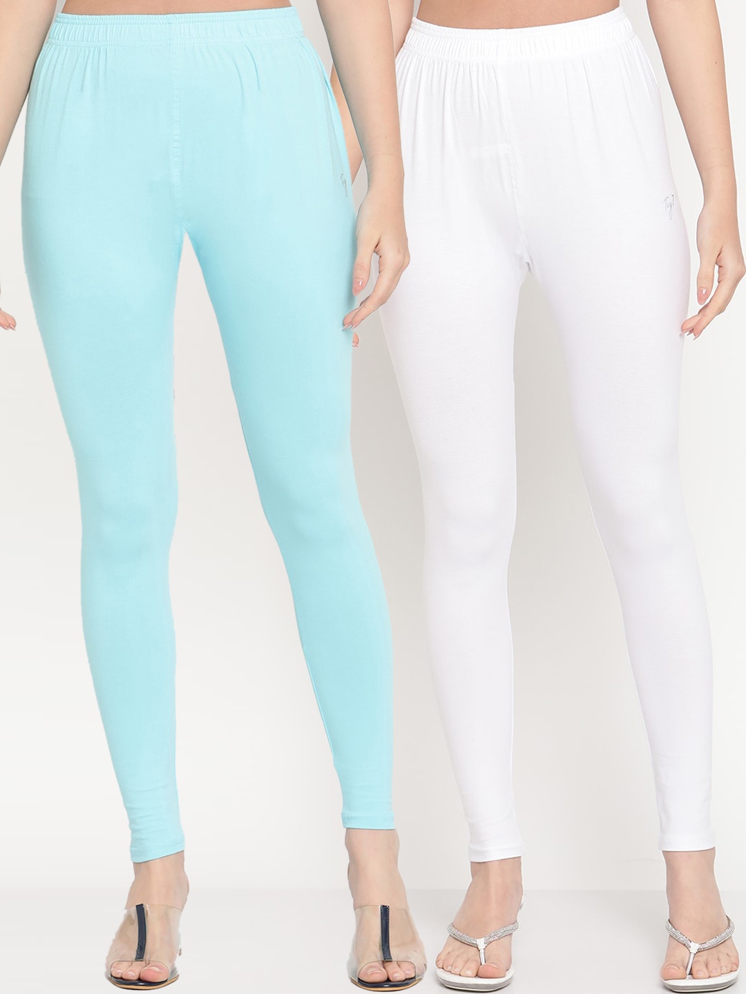 

TAG 7 Women Pack Of 2 Solid Comfort-Fit Ankle-Length Leggings, White