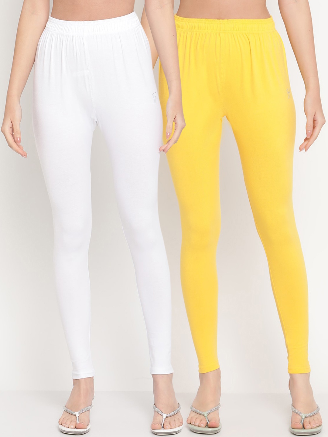 

TAG 7 Women Pack of 2 Solid Ankle Length Leggings, White