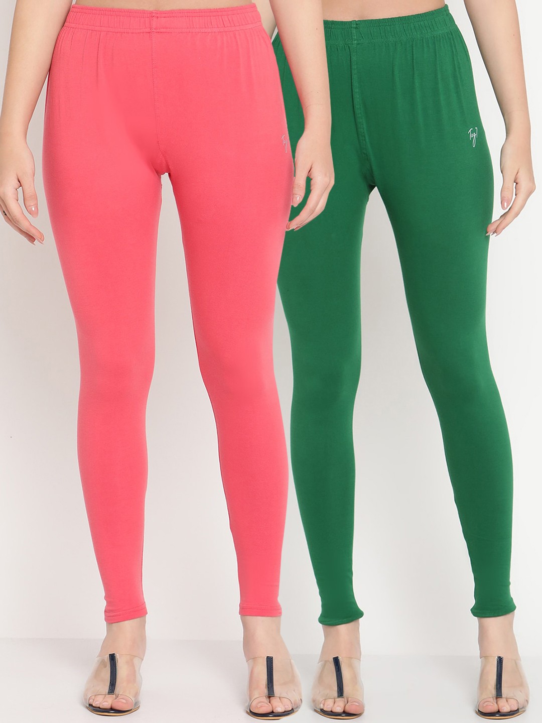 

TAG 7 Women Pack of 2 Solid Ankle-Length Leggings, Pink