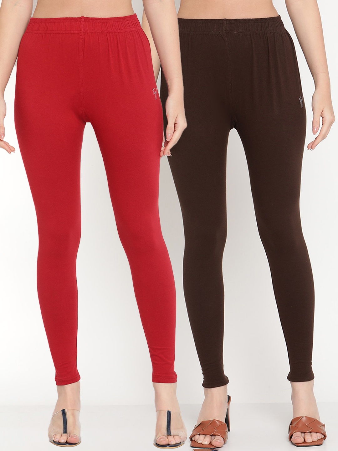 

TAG 7 Women Pack of 2 Solid Leggings, Maroon