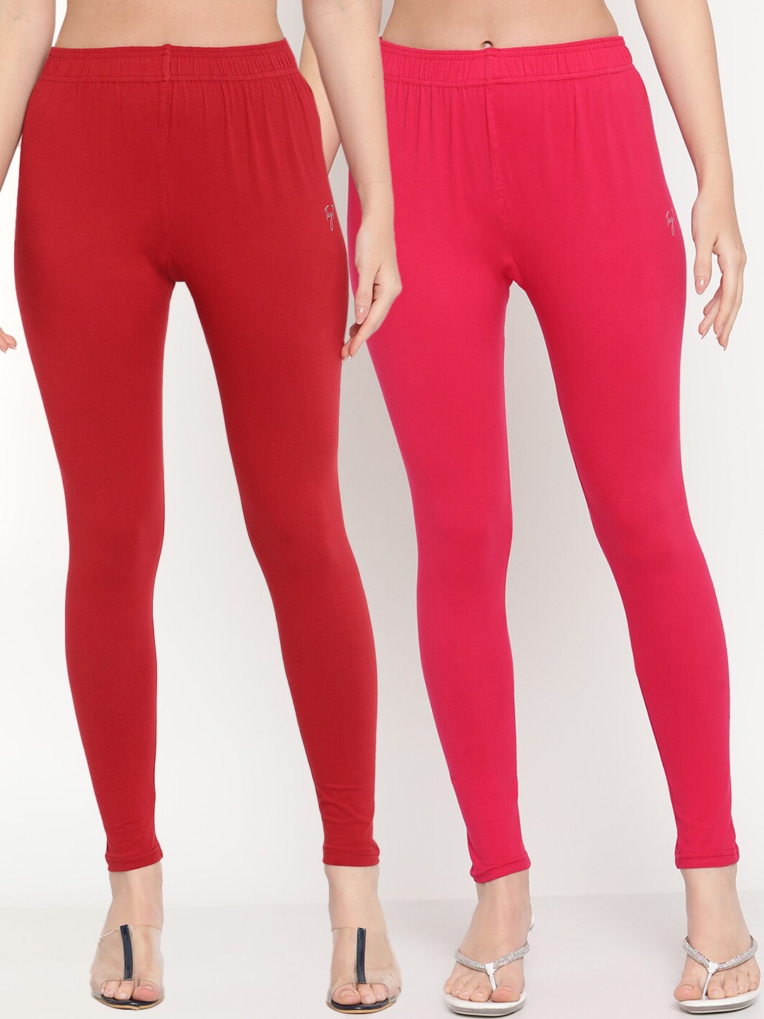 

TAG 7 Women Pack Of 2 Solid Comfort-Fit Ankle-Length Leggings, Maroon