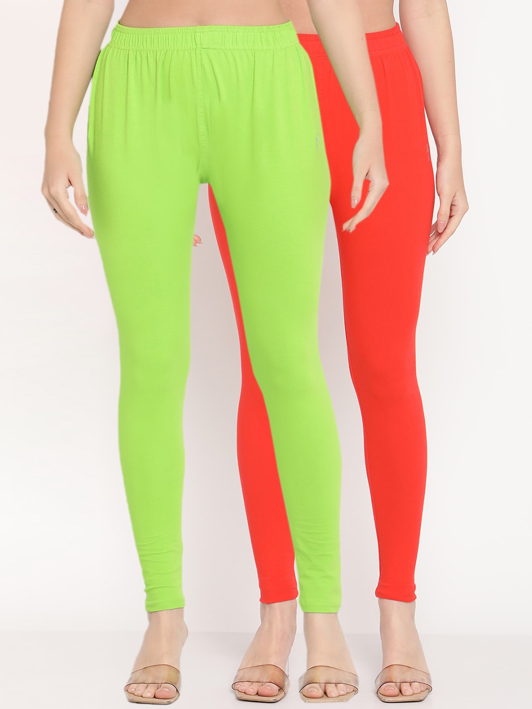 

TAG 7 Women Pack Of 2 Solid Comfort Fit Ankle-Length Leggings, Orange