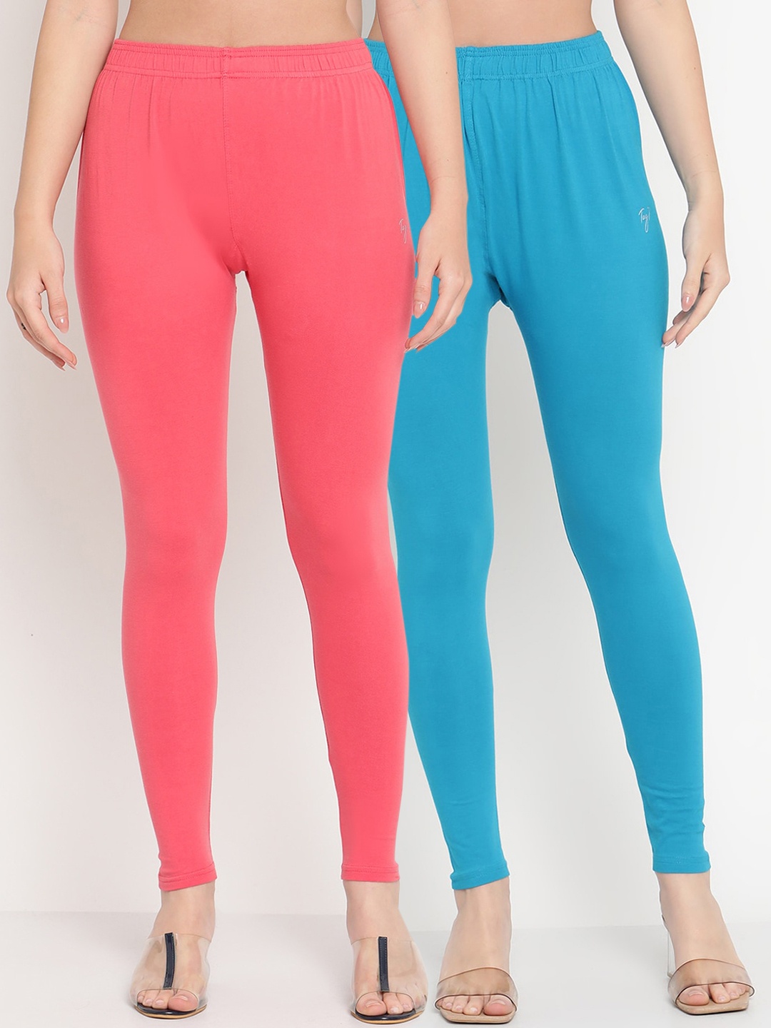 

TAG 7 Women Pack Of 2 Solid Ankle Length Leggings, Pink