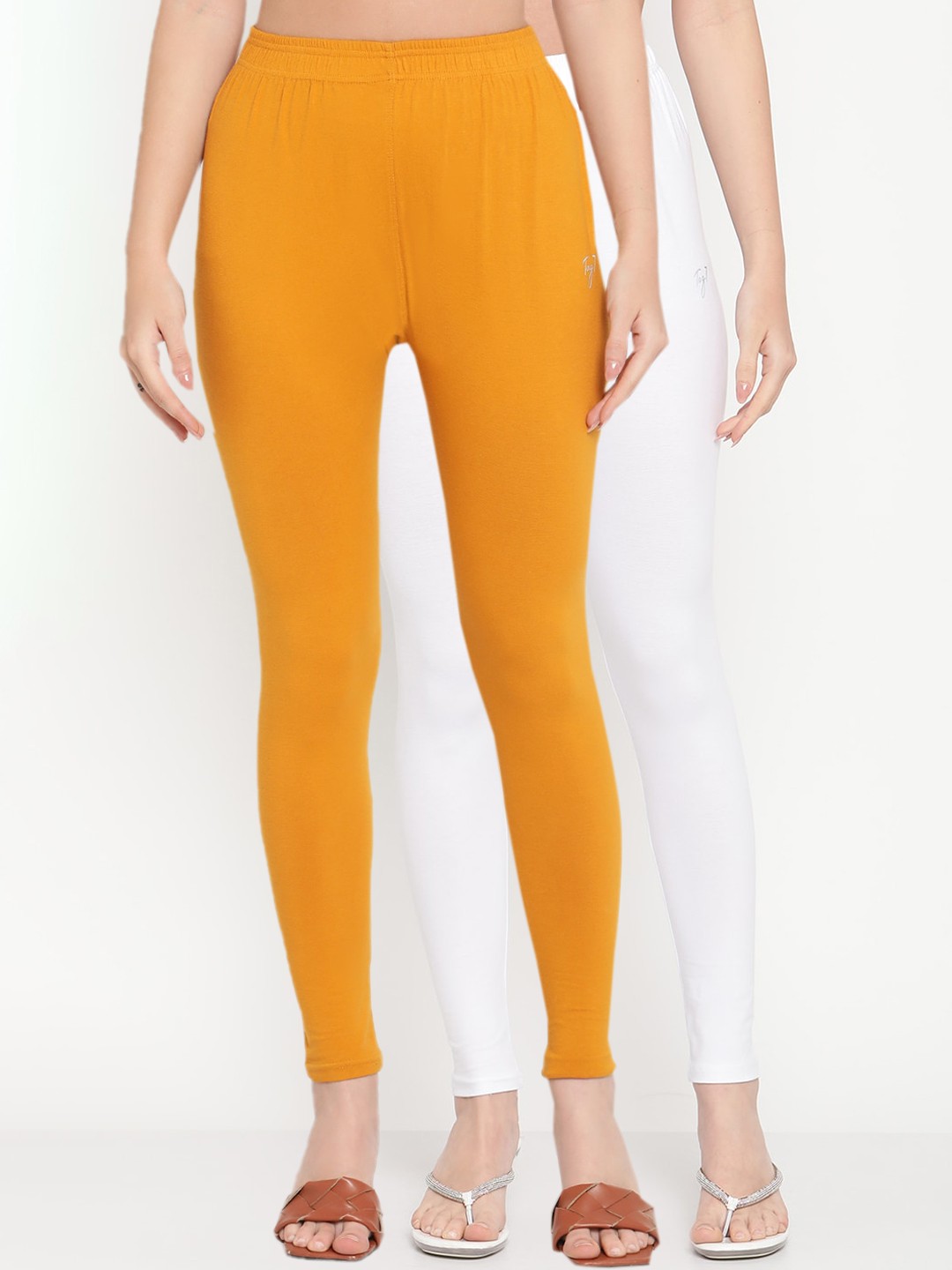 

TAG 7 Women Pack Of 2 Solid Comfort-Fit Ankle-Length Leggings, White