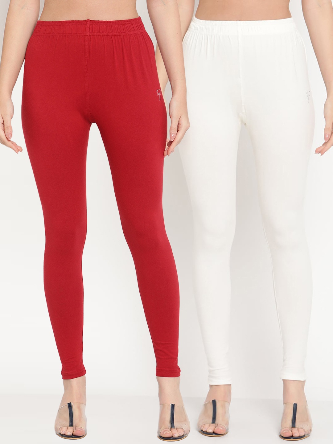 

TAG 7 Women Pack Of 2 Solid Ankle-Length Leggings, Maroon