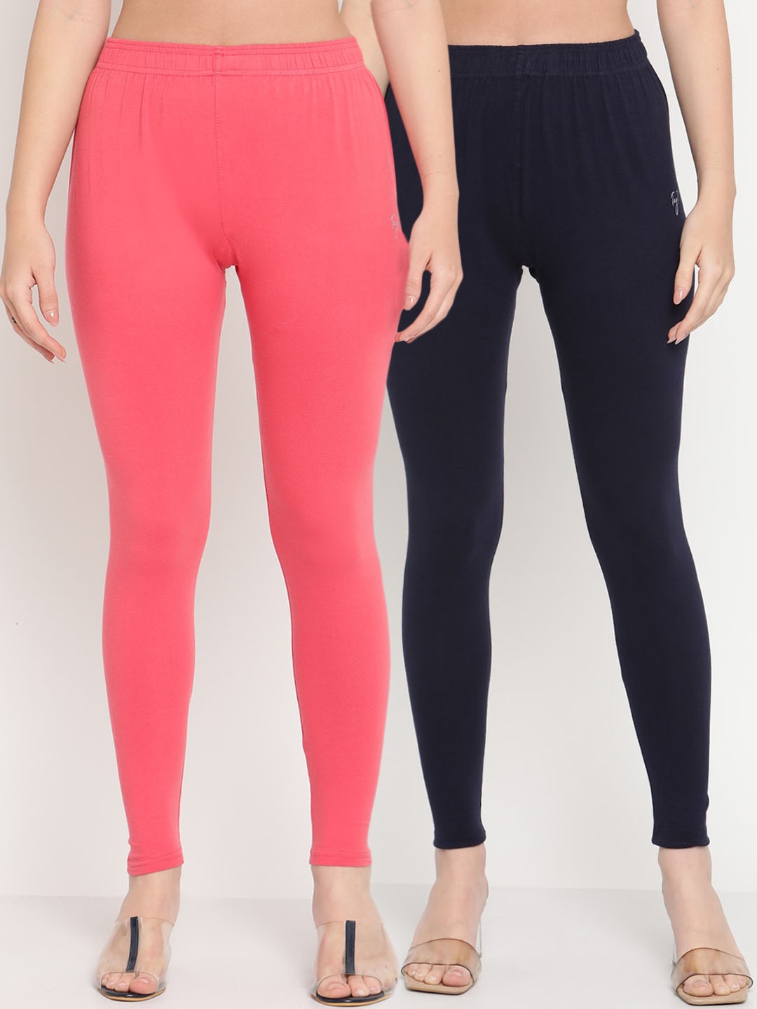 

TAG 7 Women Pack Of 2 Solid Comfort-Fit Ankle-Length Leggings, Pink