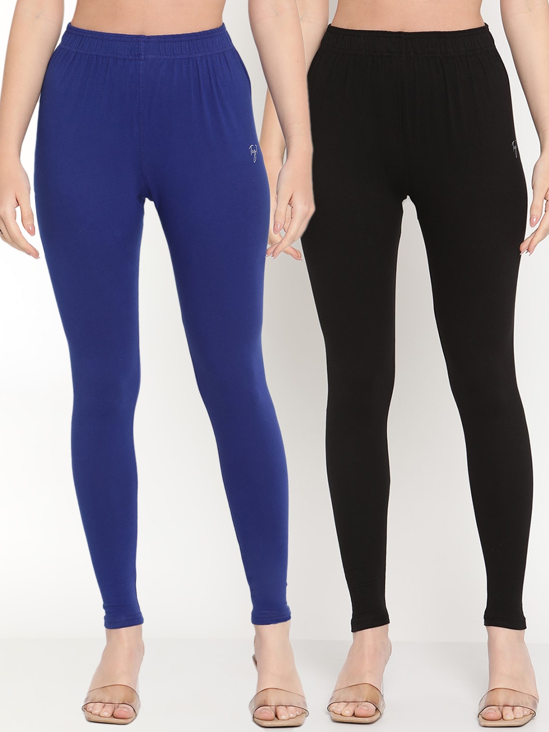 

TAG 7 Women Pack Of 2 Solid Comfort Fit Ankle-Length Leggings 98% Cotton, Black