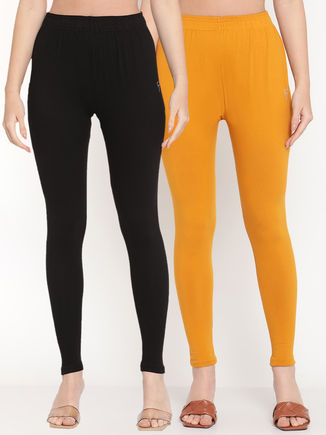 

TAG 7 Women Pack Of 2 Solid Ankle-Length Leggings, Black