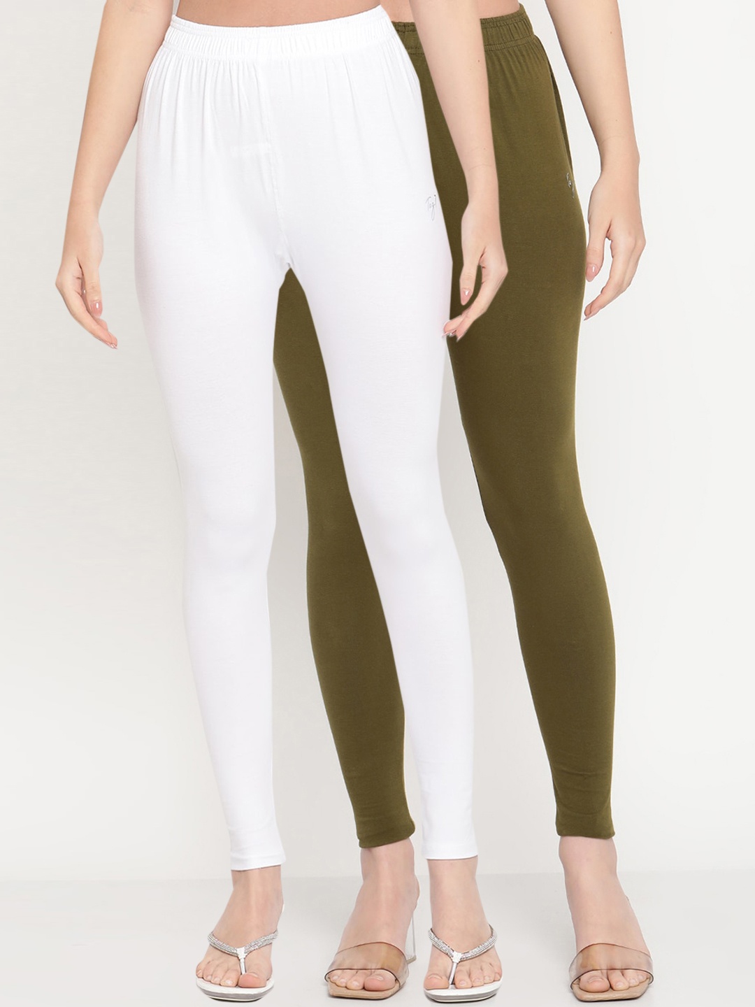 

TAG 7 Women Pack of 2 Solid Ankle Length Leggings, White