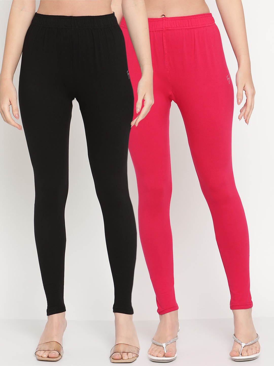 

TAG 7 Women Pack Of 2 Solid Comfort Fit Ankle-Length Leggings, Black