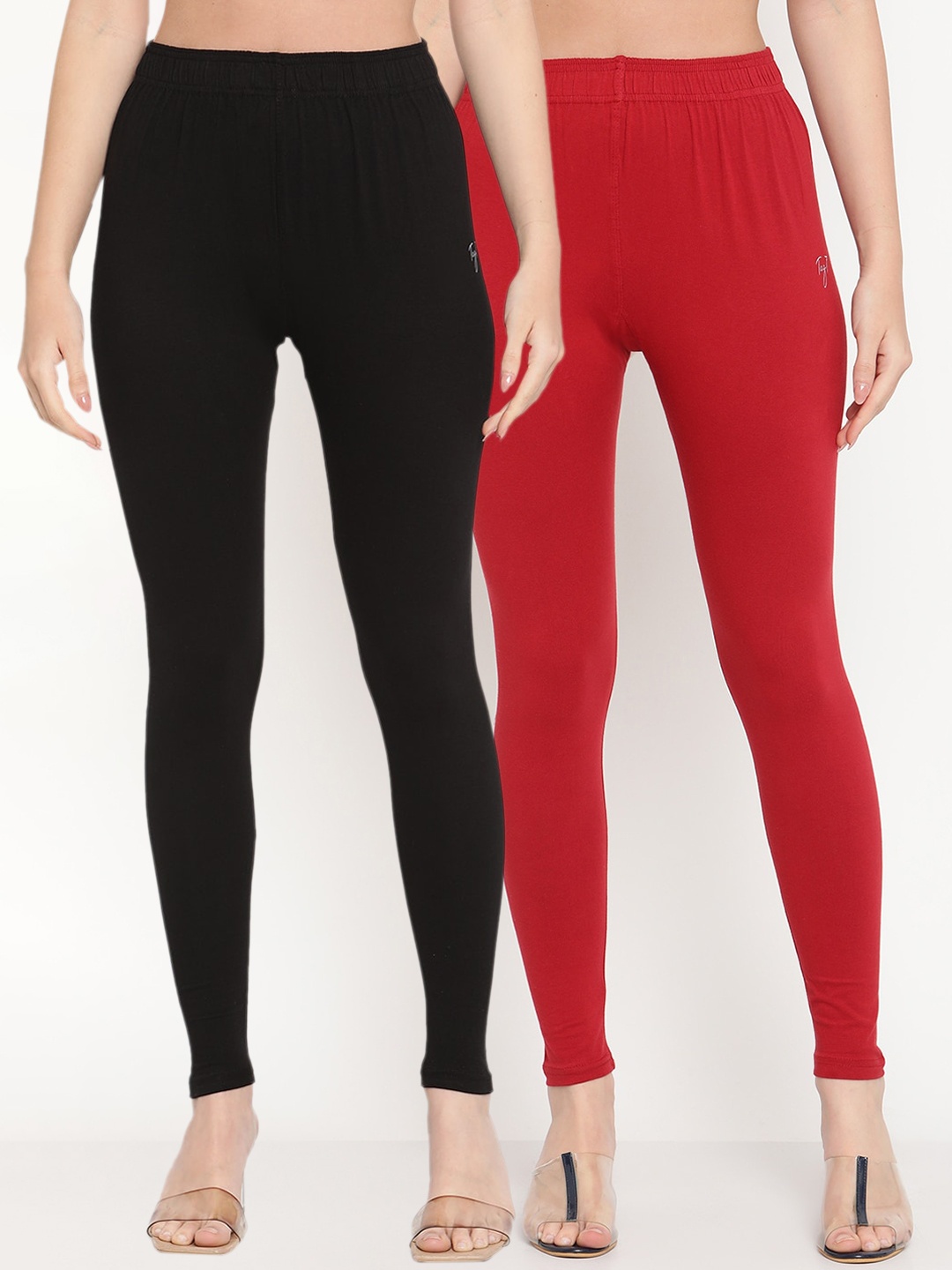 

TAG 7 Women Pack Of 2 Solid Ankle-Length Leggings, Black