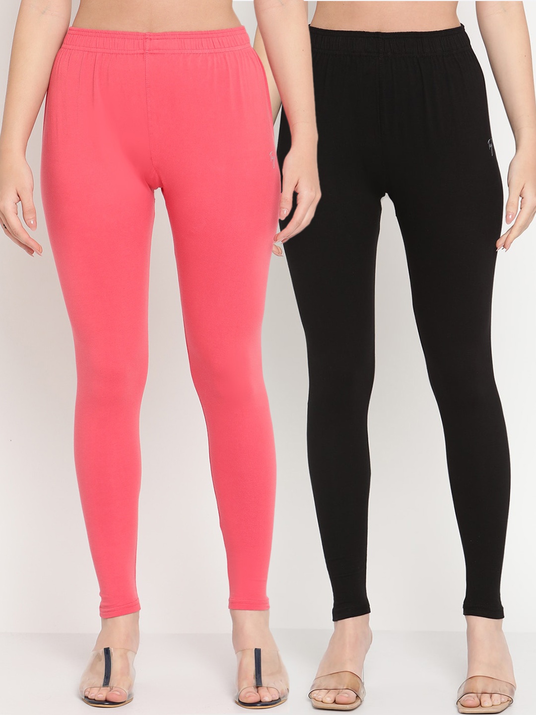 

TAG 7 Women Pack Of 2 Solid Ankle-Length Leggings, Black