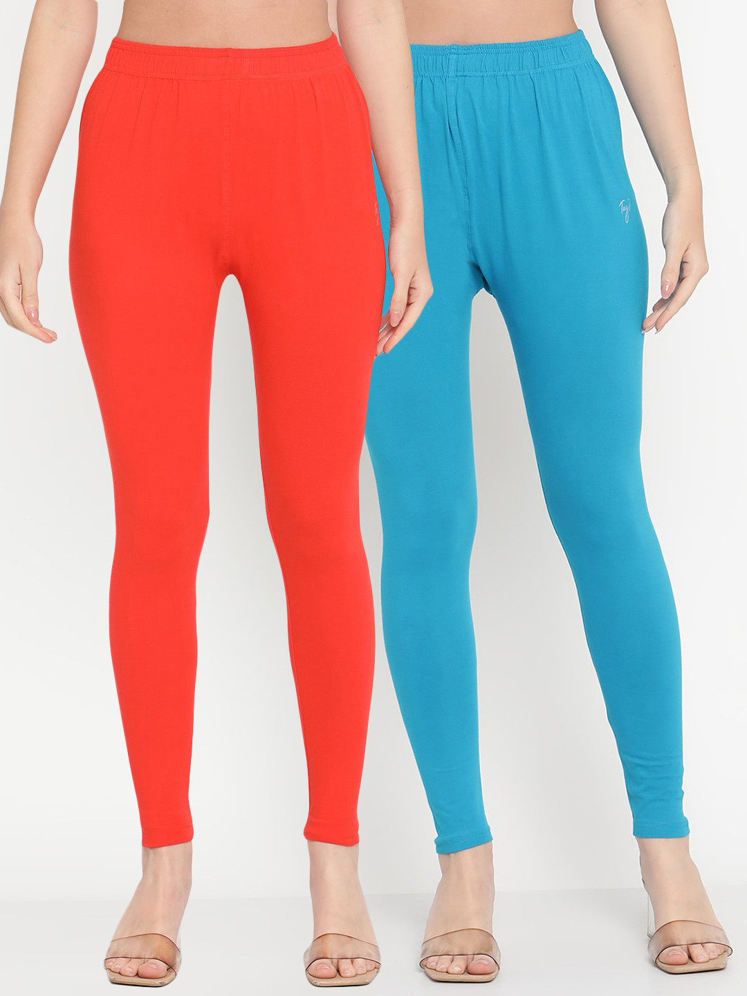 

TAG 7 Women Pack Of 2 Solid Comfort-Fit Ankle-Length Leggings, Orange