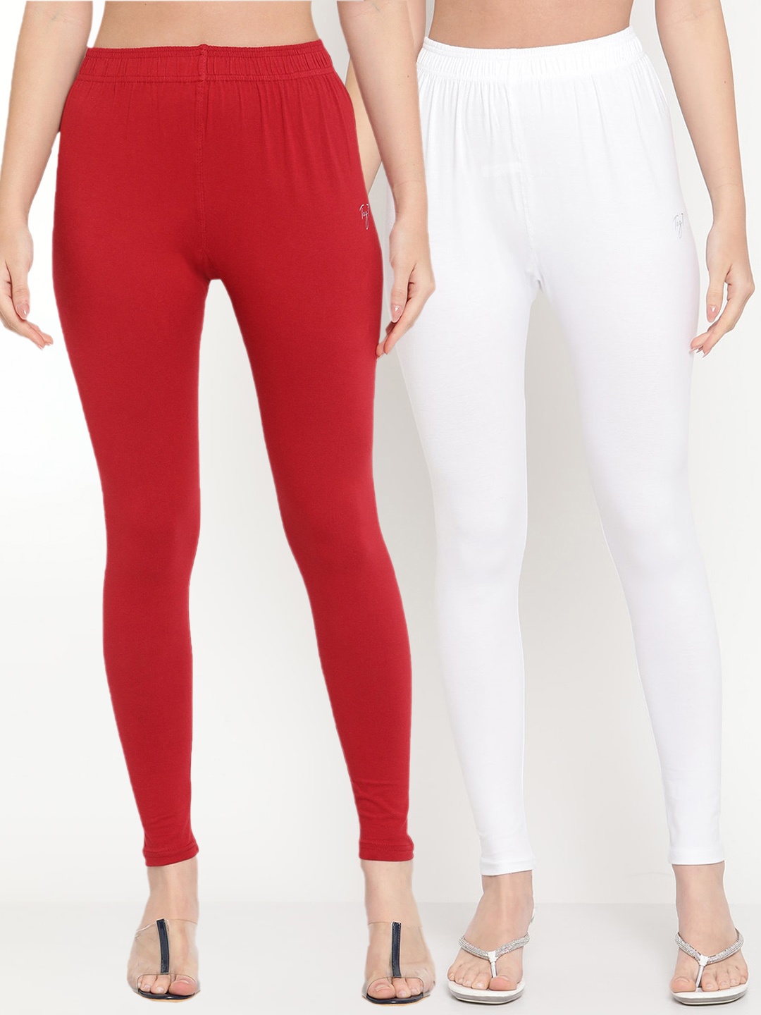 

TAG 7 Women Pack Of 2 Solid Comfort Fit Ankle-Length Leggings, White