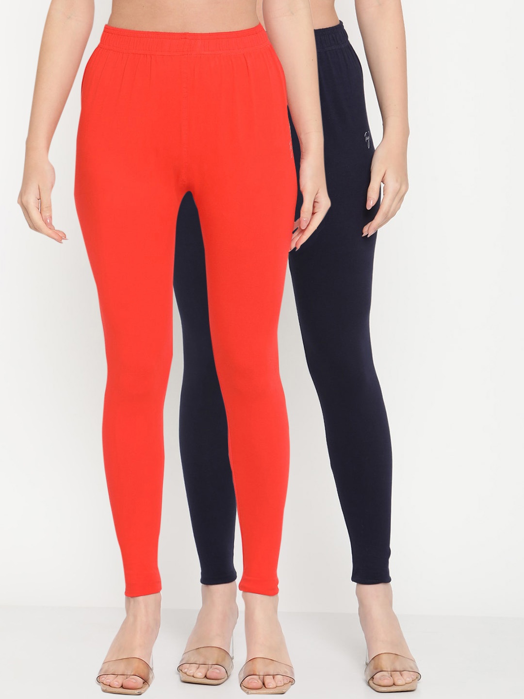 

TAG 7 Women Pack Of 2 Solid Comfort-Fit Ankle-Length Leggings, Orange