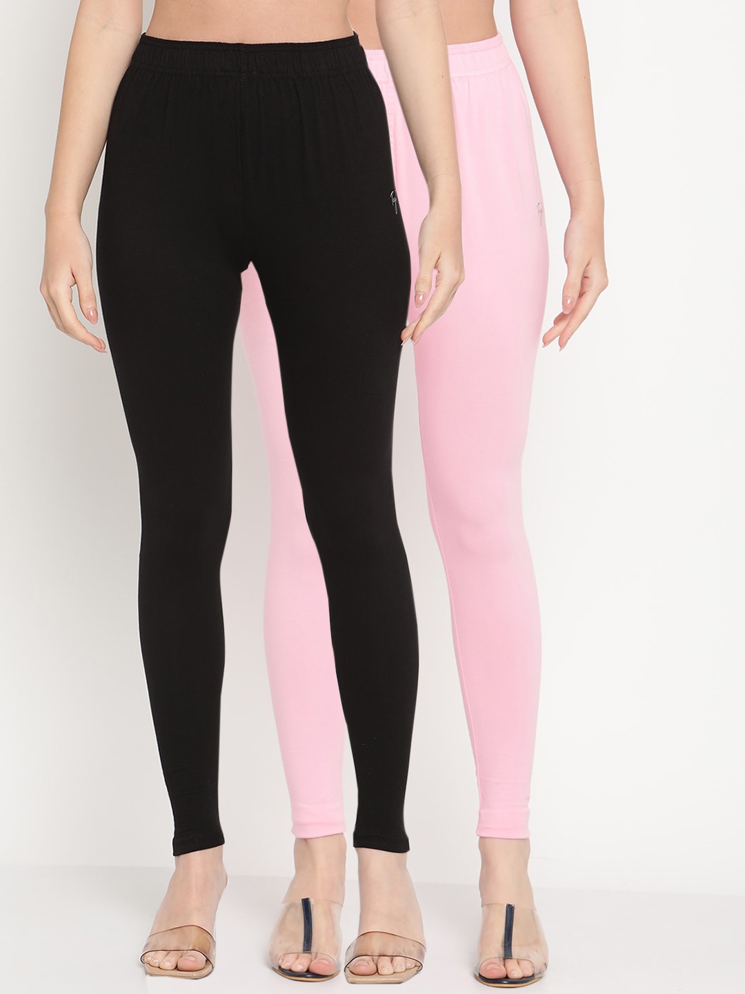 

TAG 7 Women Pack Of 2 Solid Ankle-Length Leggings, Black