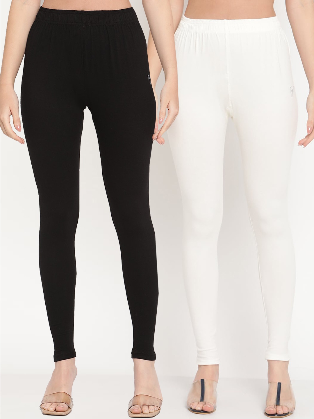 

TAG 7 Women Pack Of 2 Black & White Solid Comfort-Fit Ankle-Length Leggings