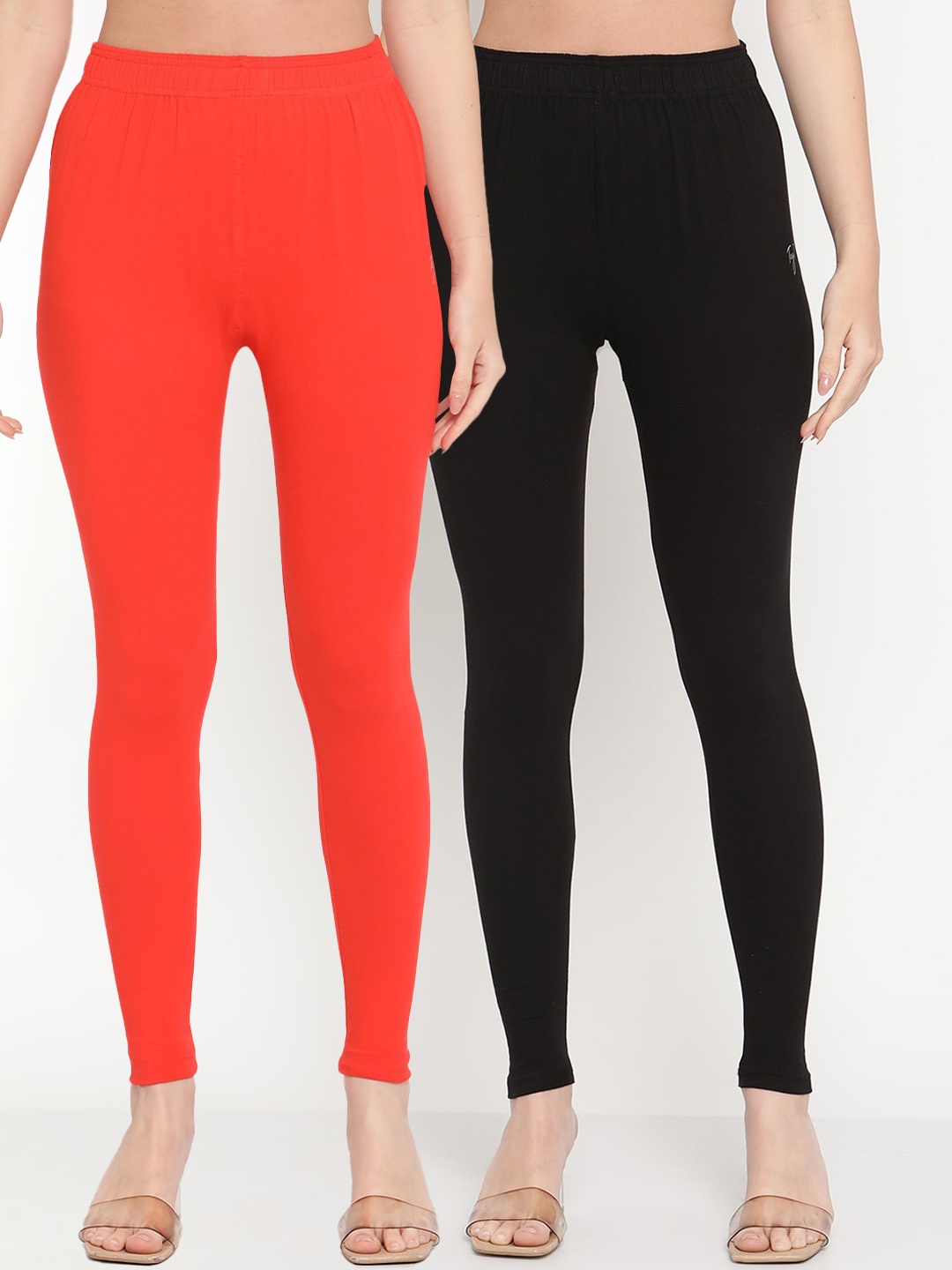 

TAG 7 Women Pack of 2 Solid Ankle Length Leggings, Black