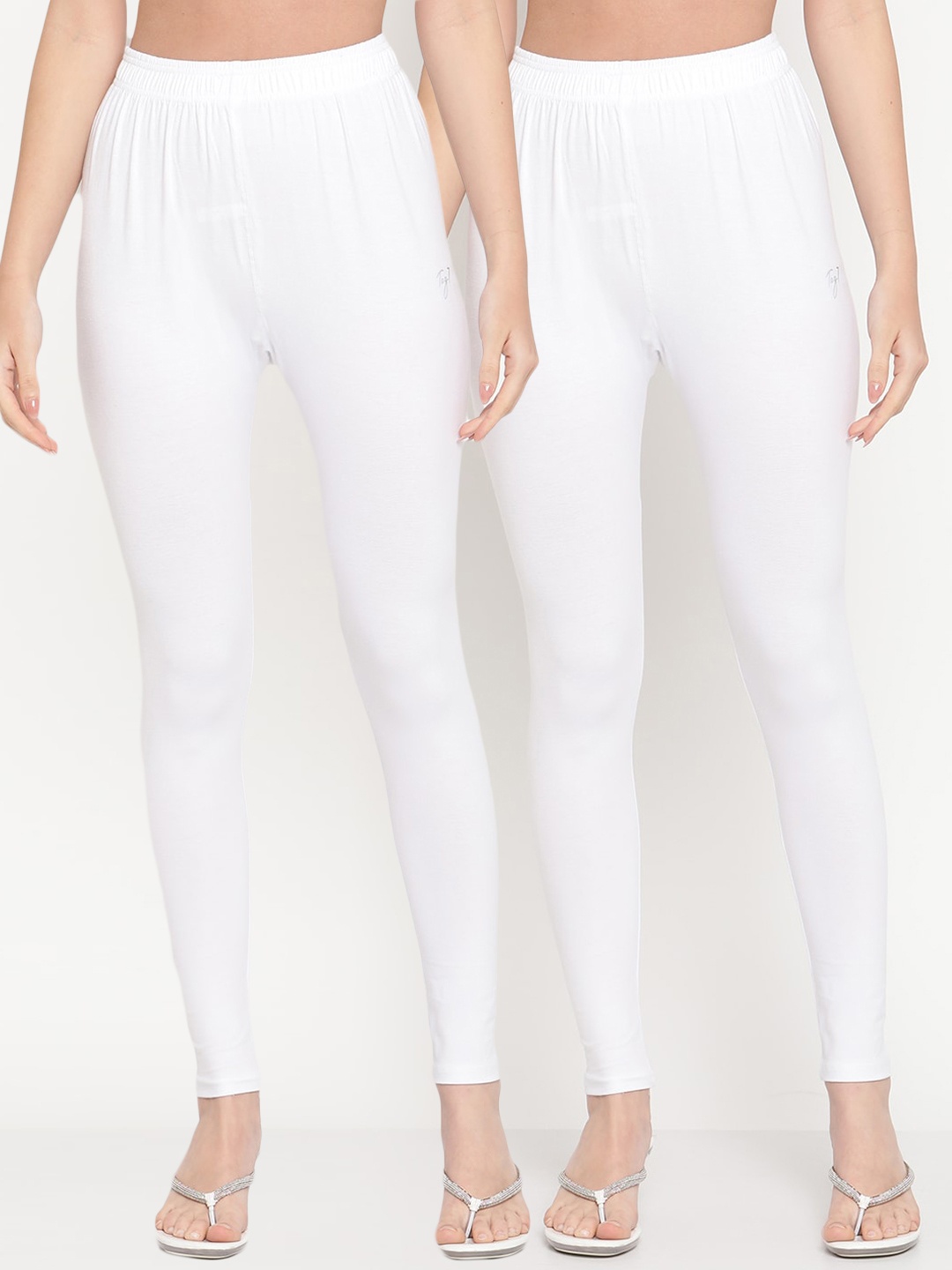 

TAG 7 Women Pack Of 2 White Solid Ankle-Length Leggings