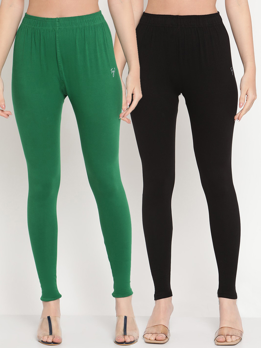 

TAG 7 Women Pack Of 2 Solid Ankle-Length Leggings, Black