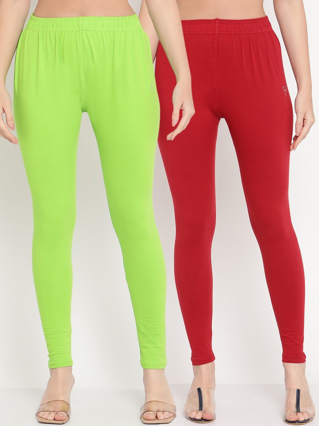 

TAG 7 Women Pack of 2 Solid Ankle Length Leggings 98% Cotton, Maroon
