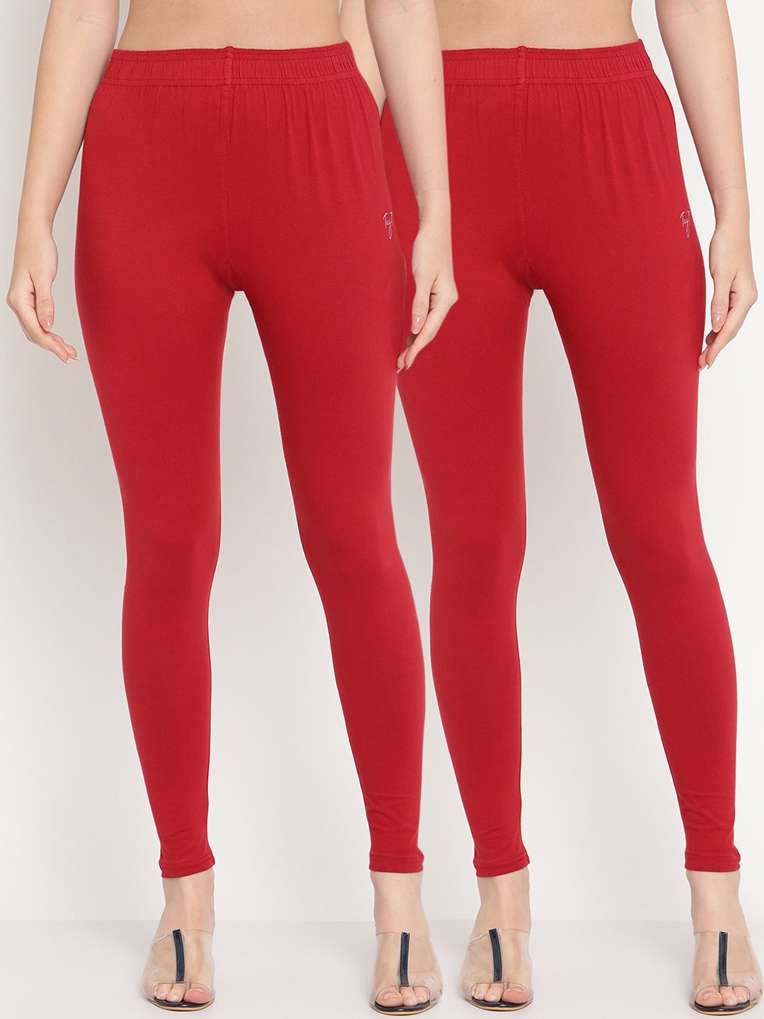 

TAG 7 Women Pack of 2 Solid Leggings, Red