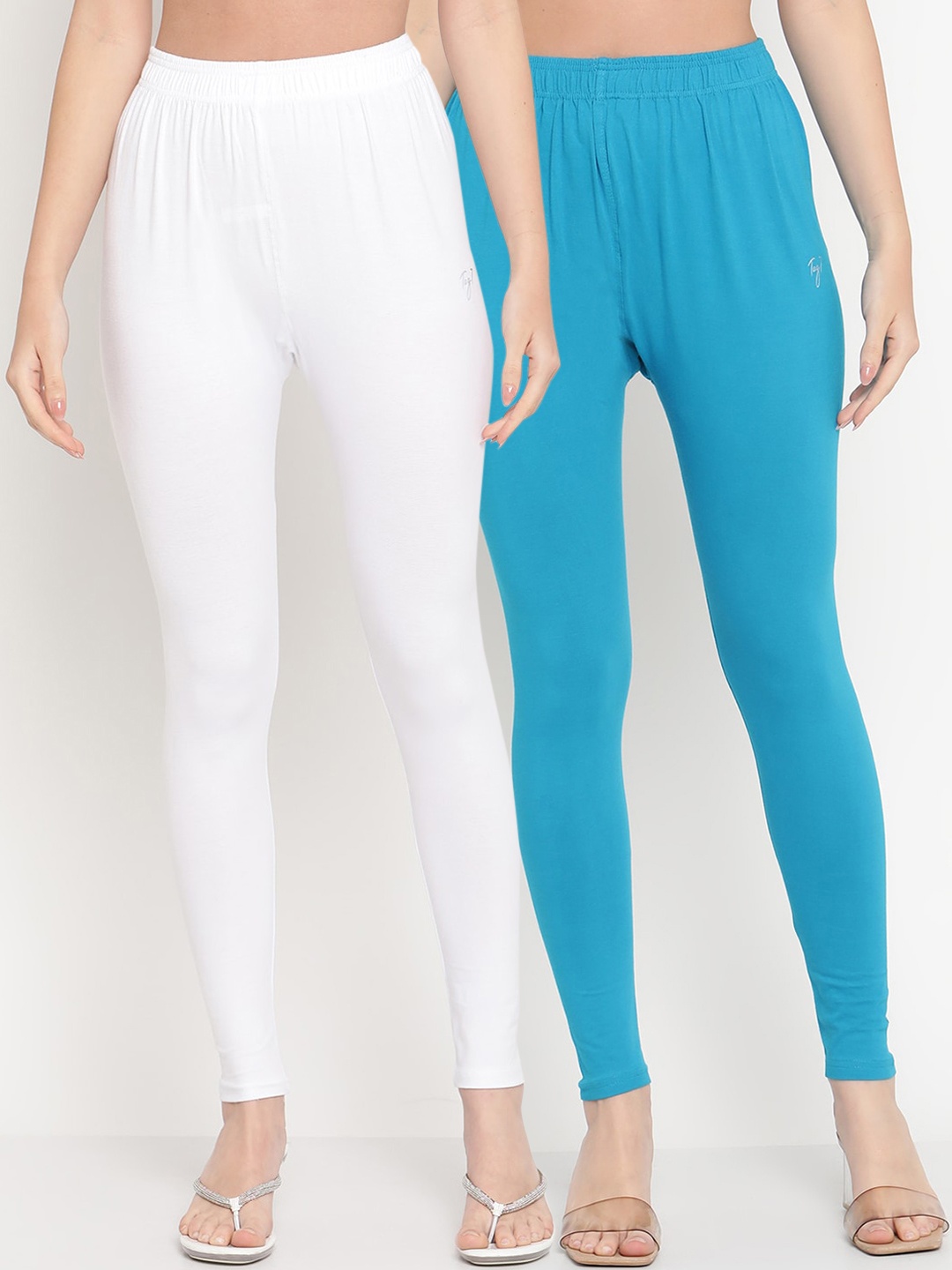 

TAG 7 Women Pack Of 2 Solid Ankle-Length Leggings, White