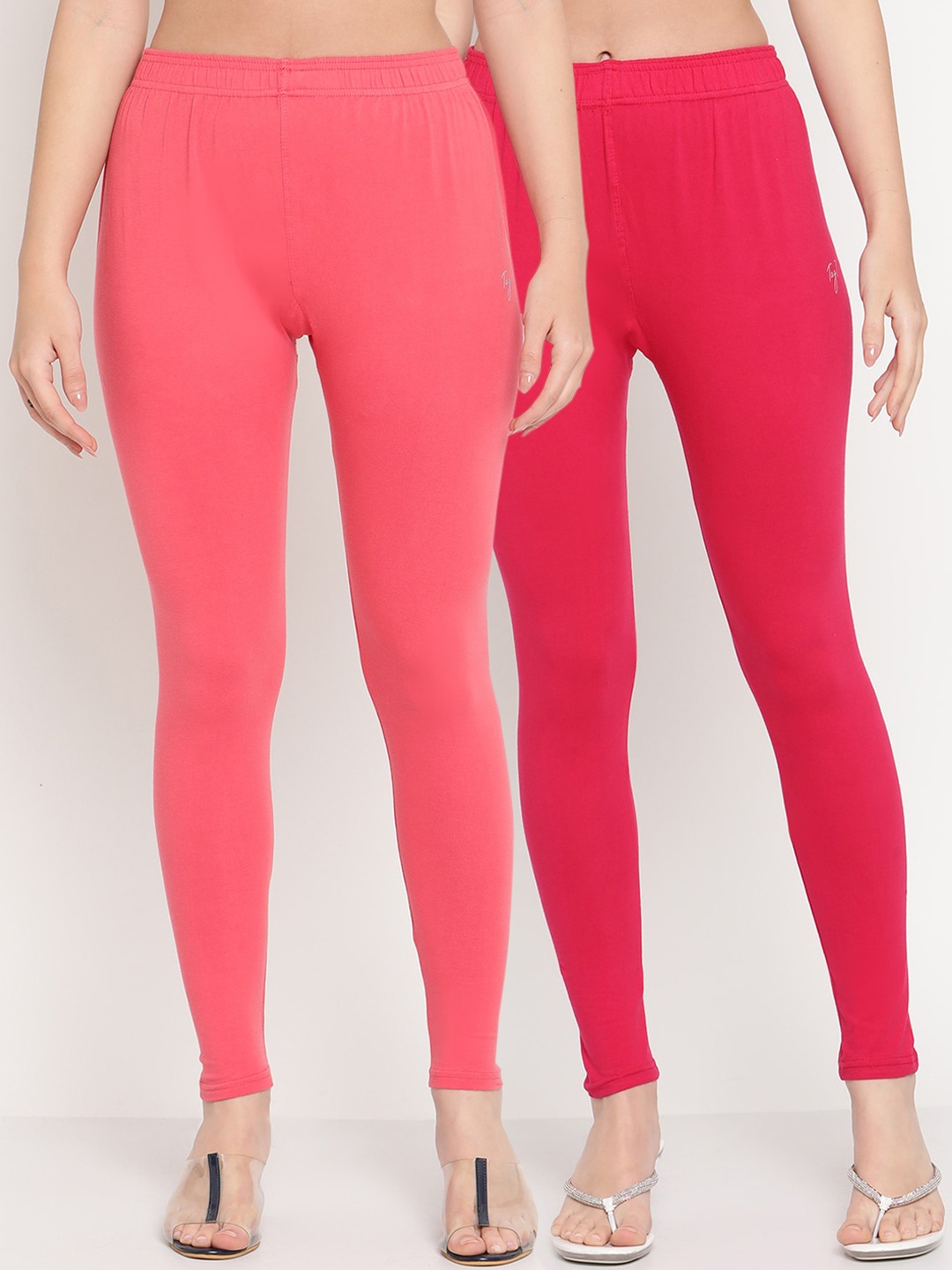 

TAG 7 Women Pack Of 2 Solid Pink Comfort-Fit Ankle-Length Leggings