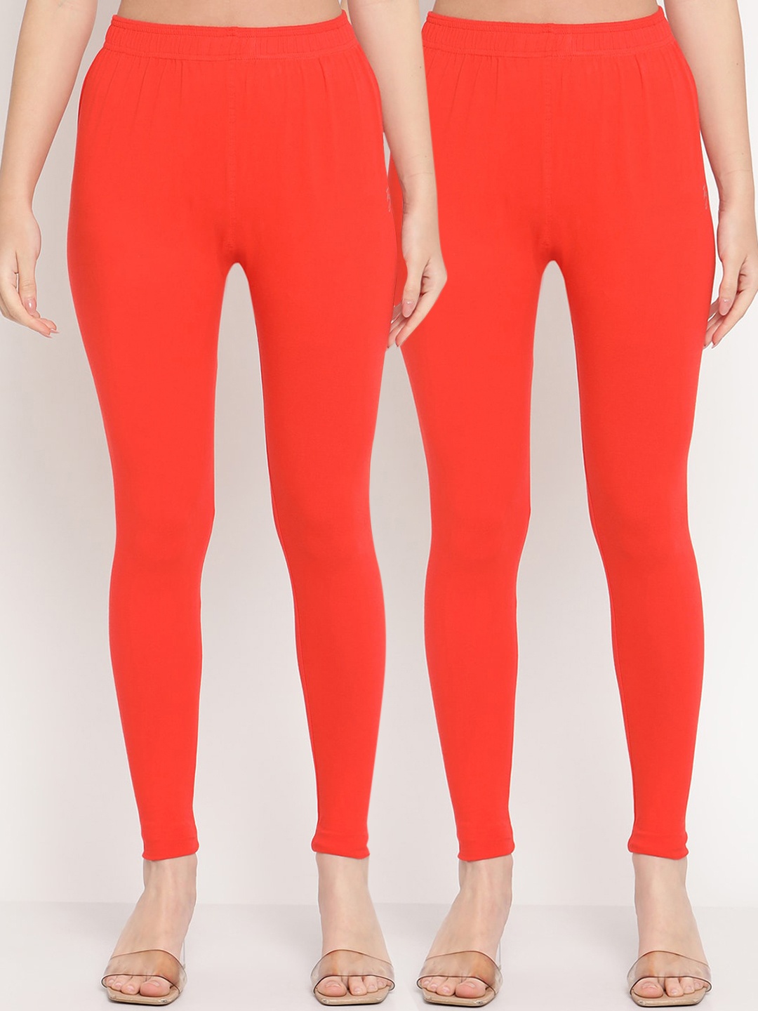 

TAG 7 Women Orange Pack Of 2 Solid Comfort-Fit Ankle-Length Leggings