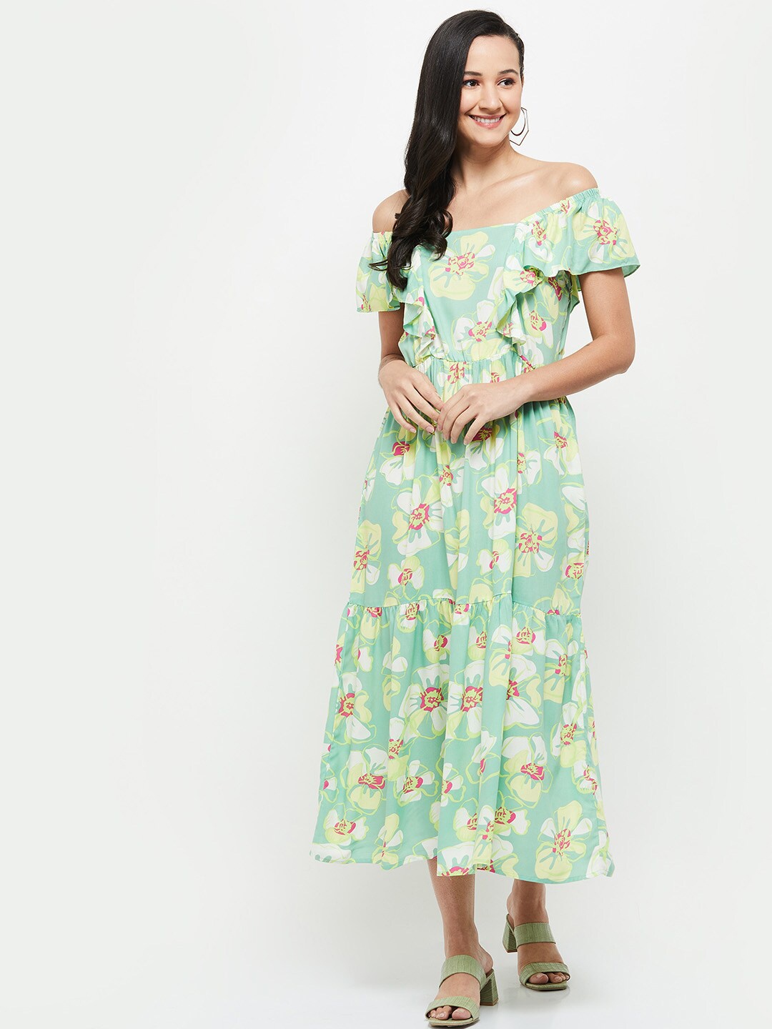 

max Women Green Floral Printed Midi Dress