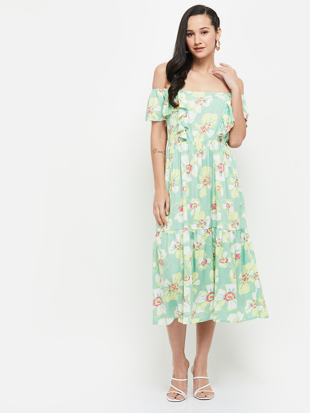 

max Green & Pink Floral Midi Dress