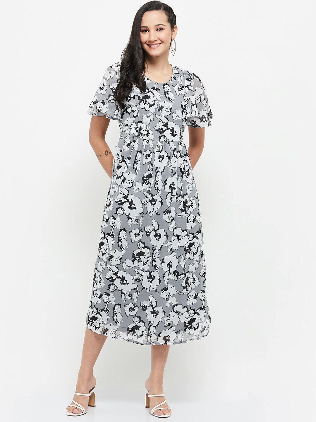 

max Grey Floral Midi Dress