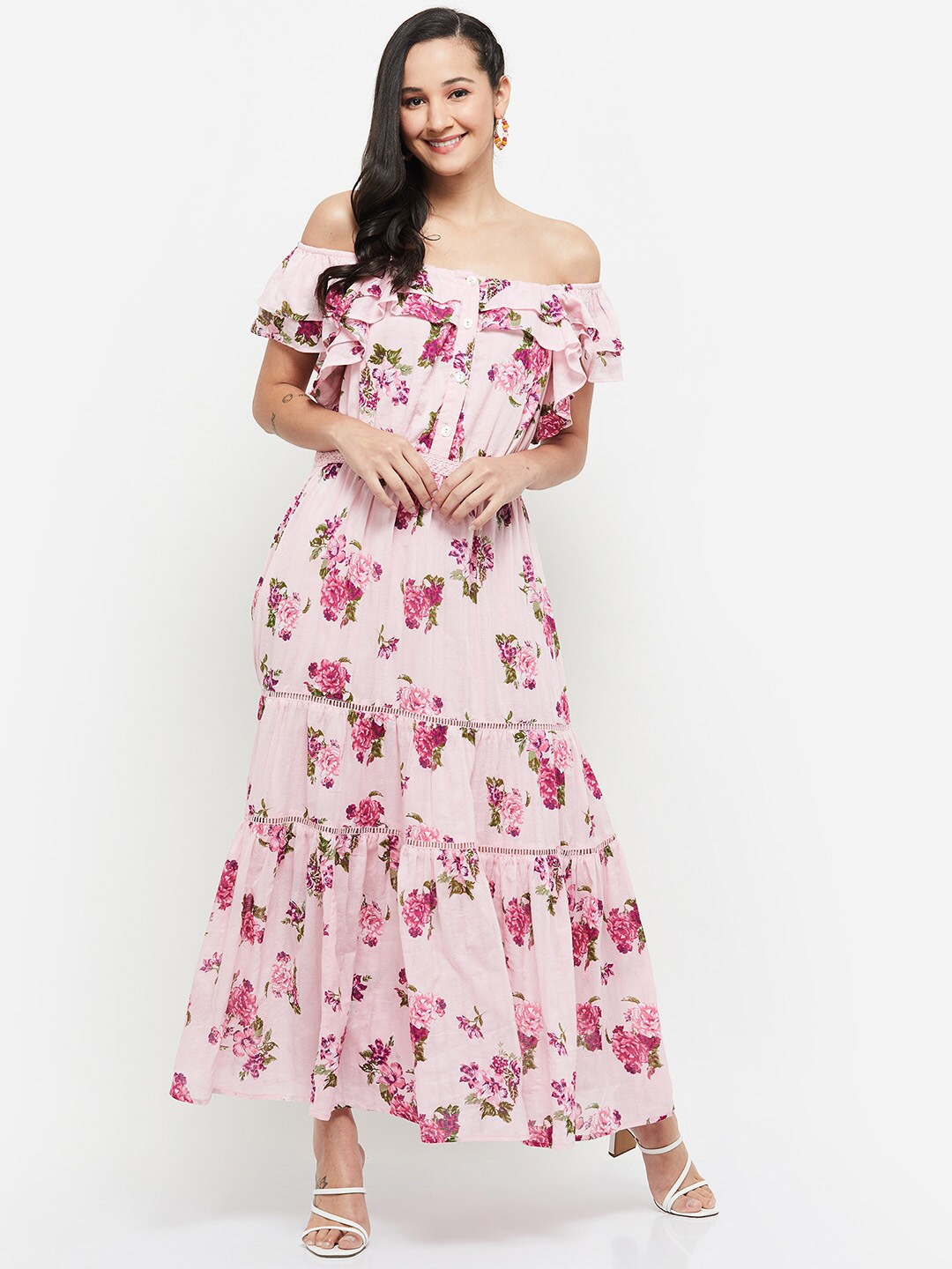 

max Pink Floral Off-Shoulder Maxi Dress