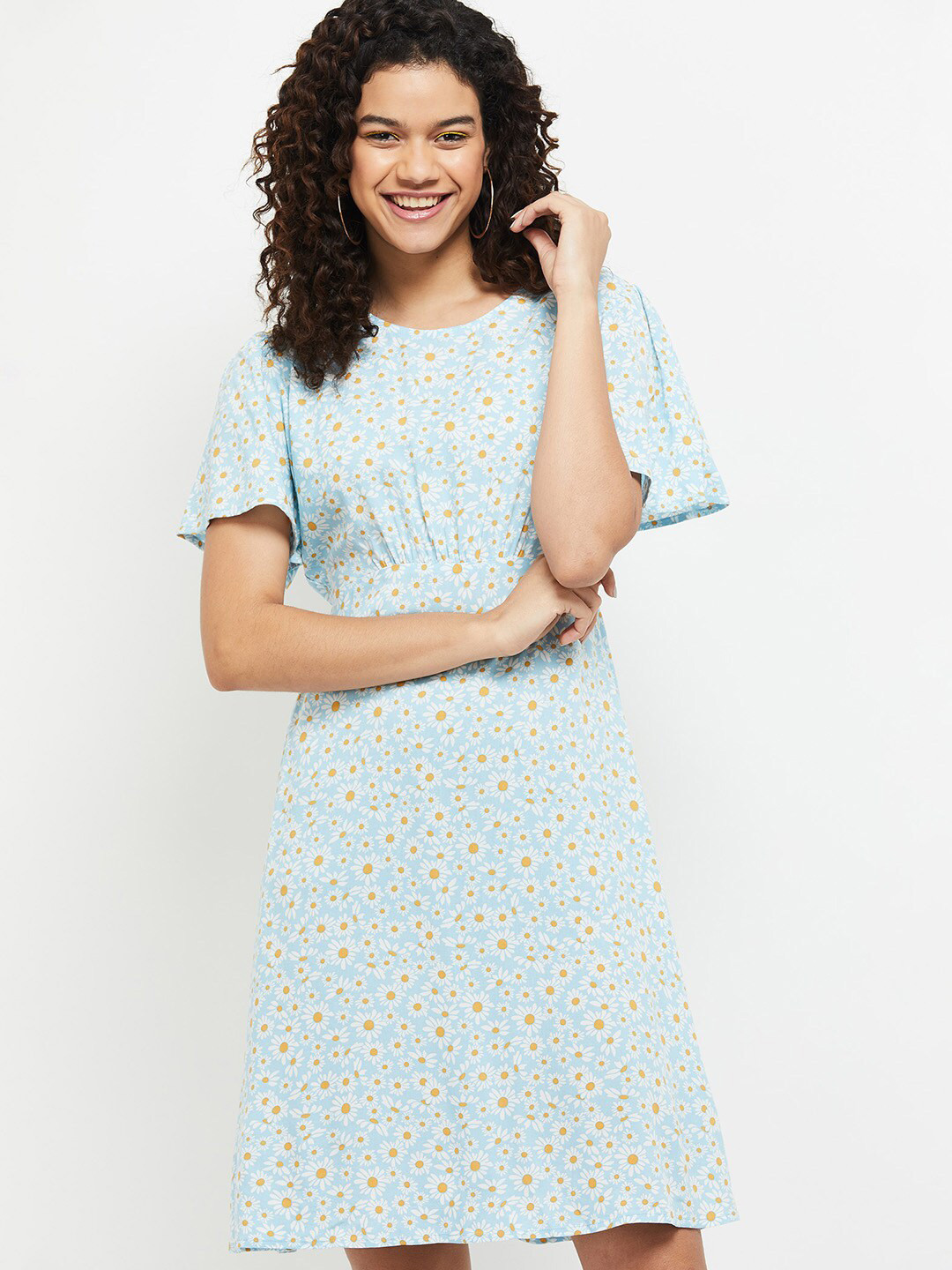 

max Blue & Yellow Floral Printed Dress
