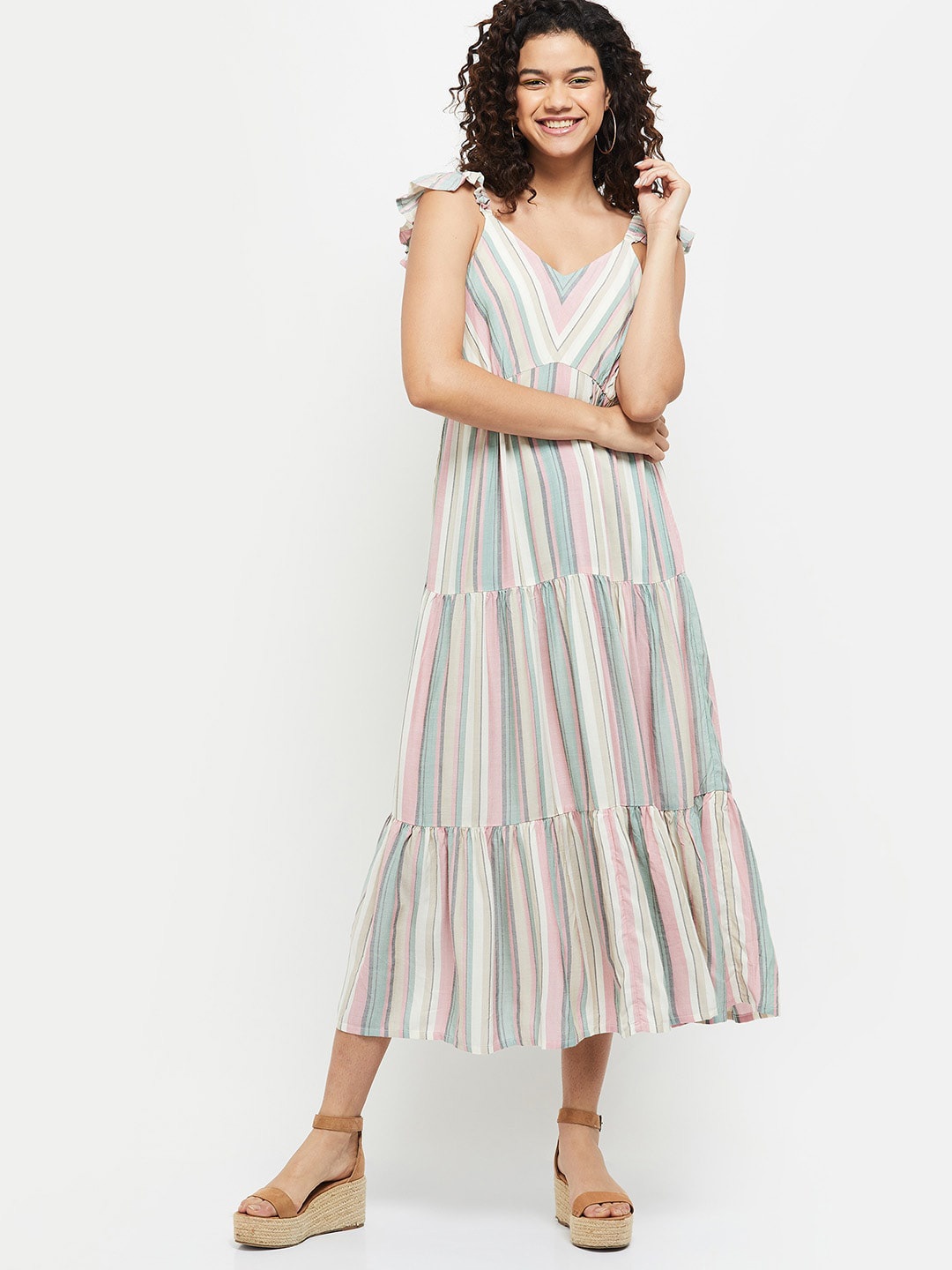 

max Pink & White Striped Midi Dress