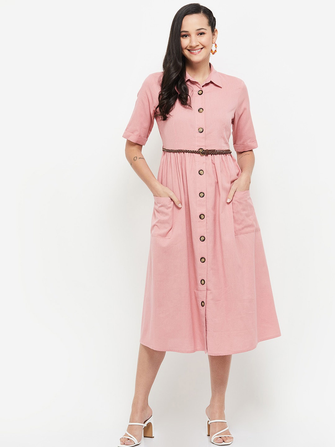 

max Pink Shirt Midi Dress