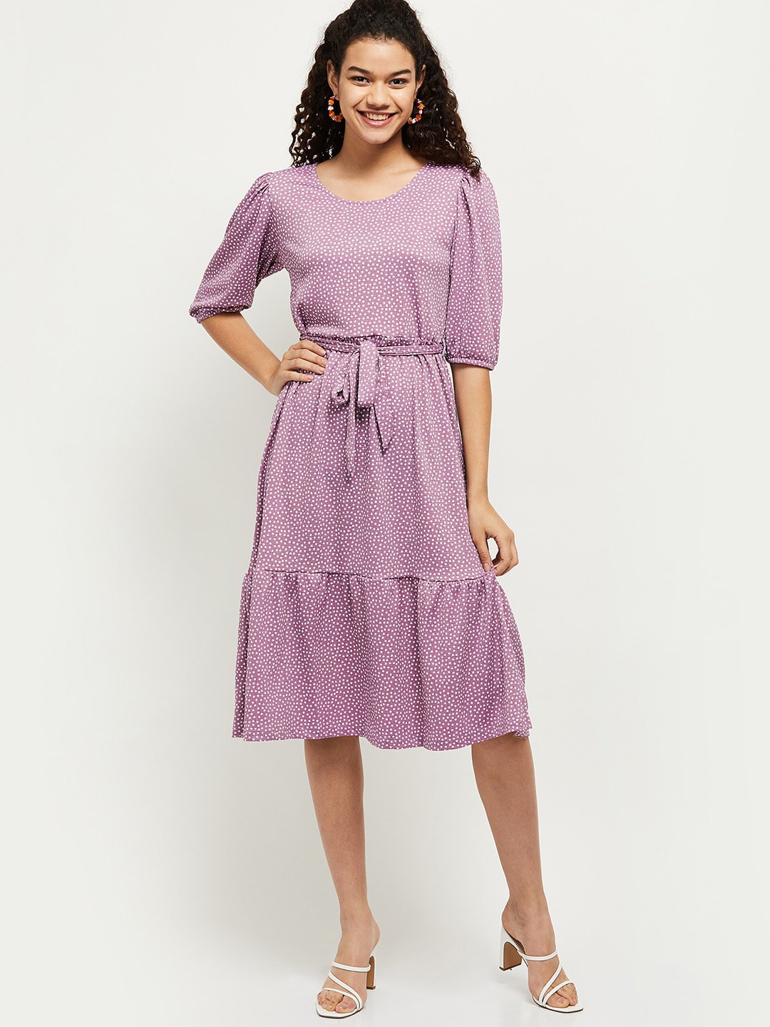 

max Purple & White Polka Dots Printed Fit & Flare Midi Dress
