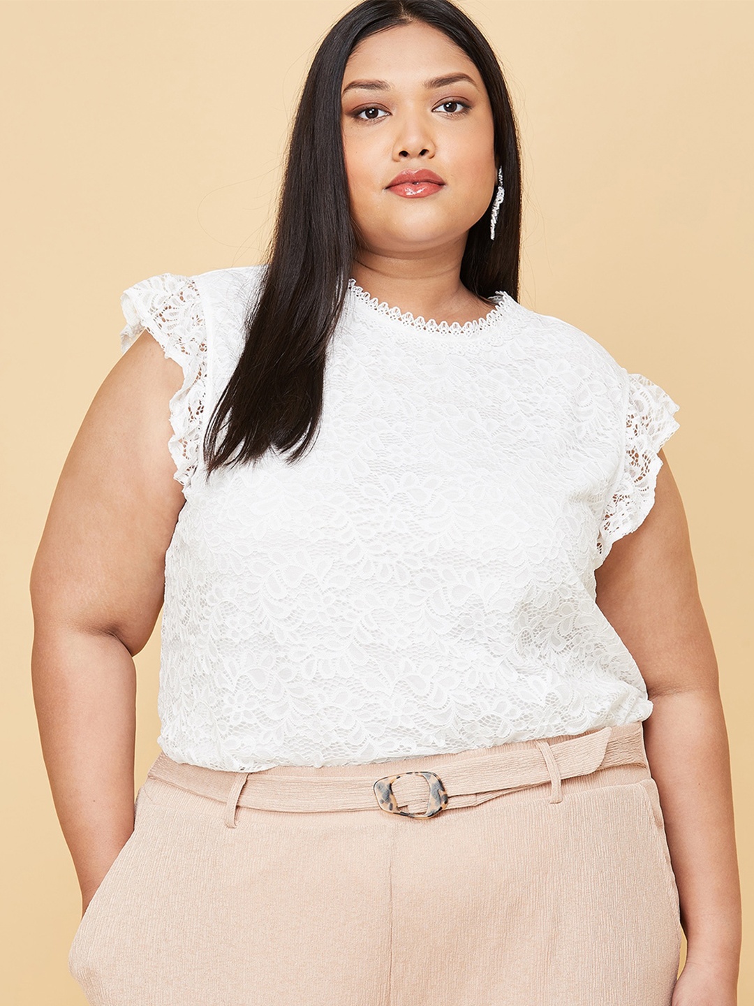 

max White Lace Plus Size Casual Top