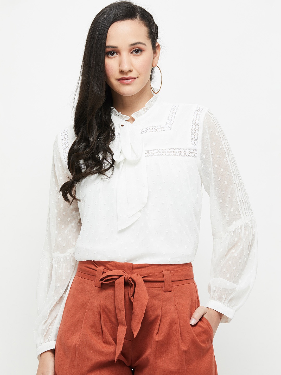 

max White Tie-Up Neck Top