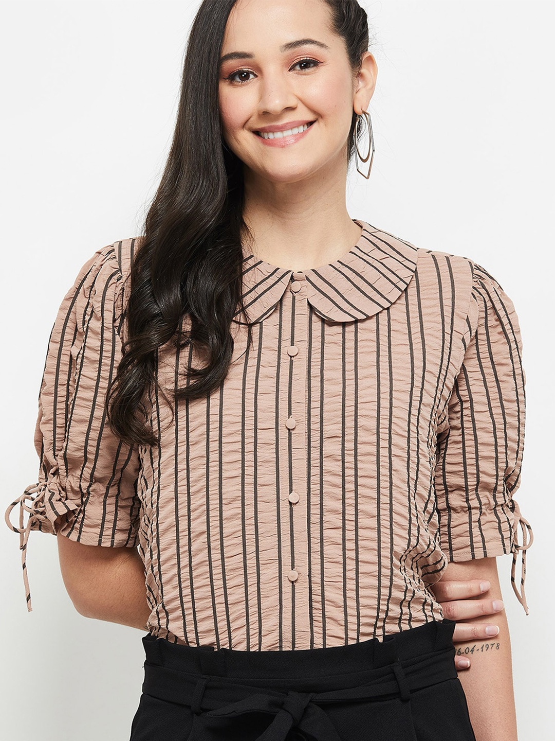 

max Pink Checked Peter Pan Collar Shirt Style Top