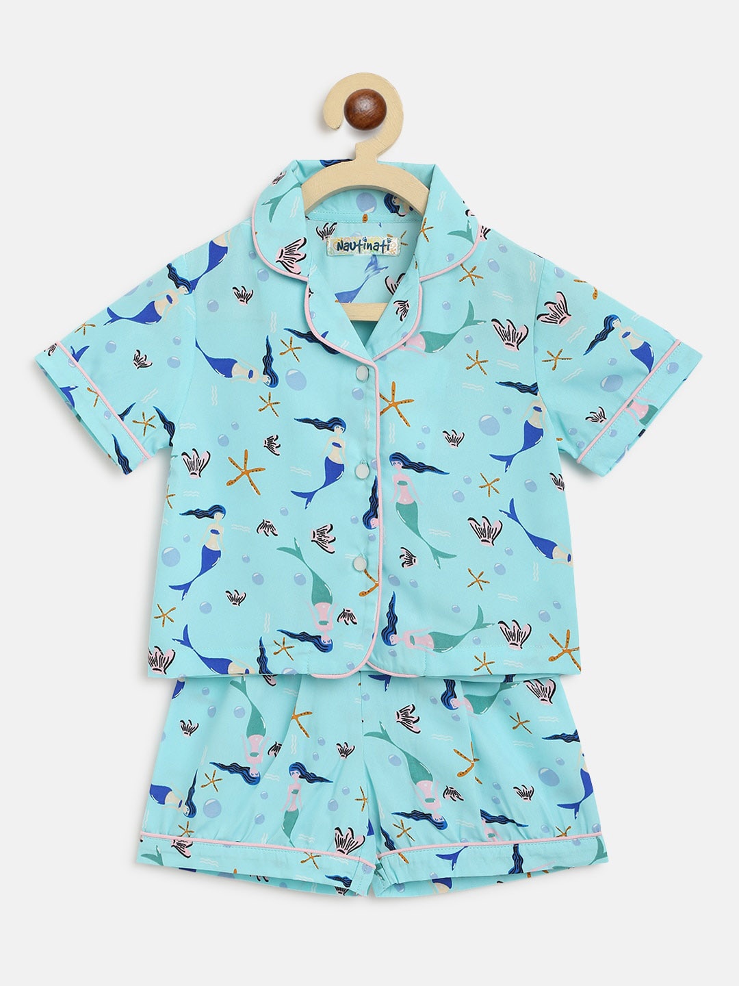 

Nauti Nati Girls Blue & Green Printed Night suit