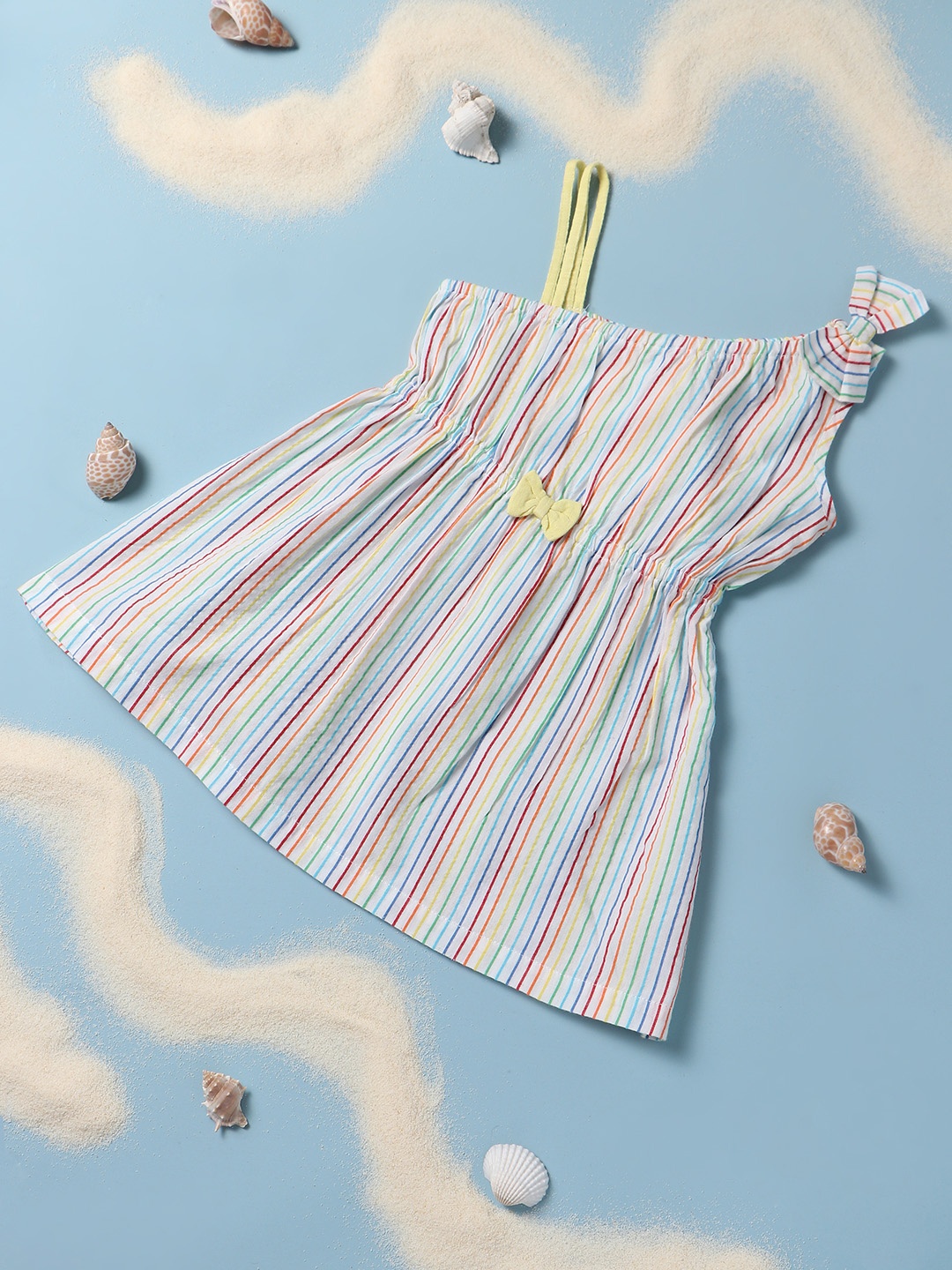 

Nauti Nati Girls Multicoloured Striped One Shoulder Cotton Dress, Multi