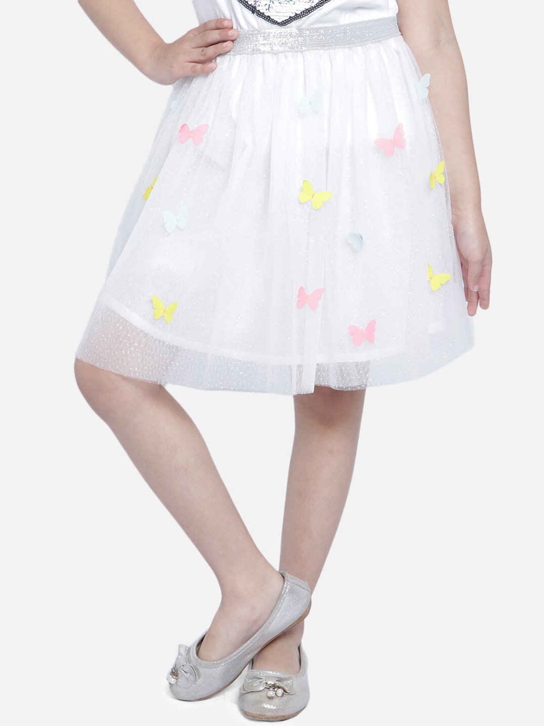 

Nauti Nati Girls White Embellished Net Skirt