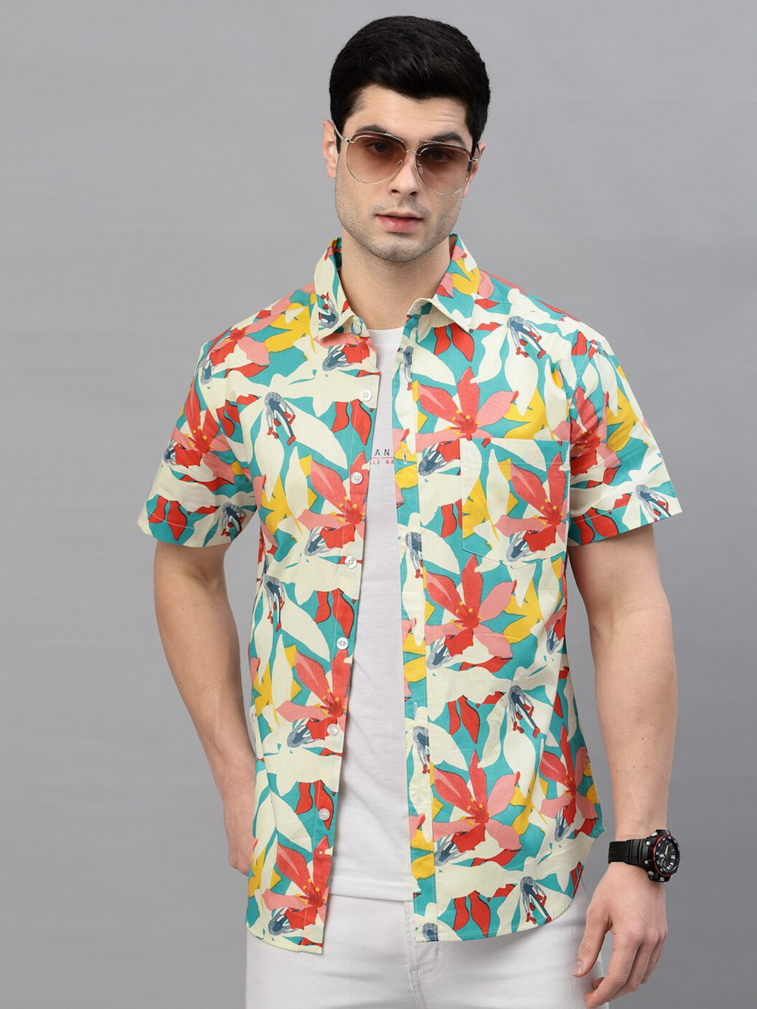 

Style Quotient Men Teal Comfort Floral Printed Casual Shirt